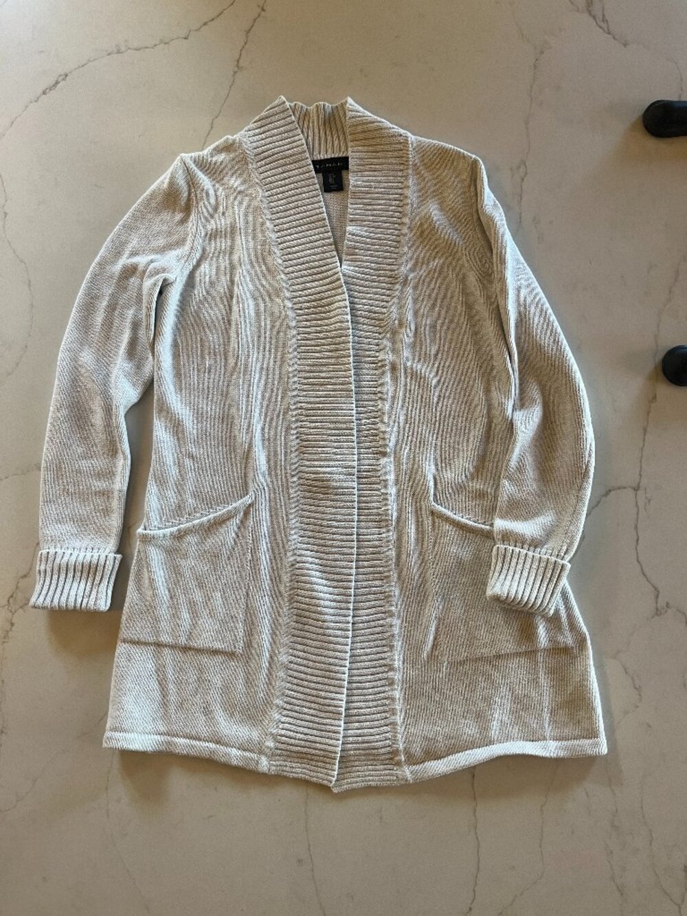 Tahari Light Gray Long Cardigan Sweater Size Small